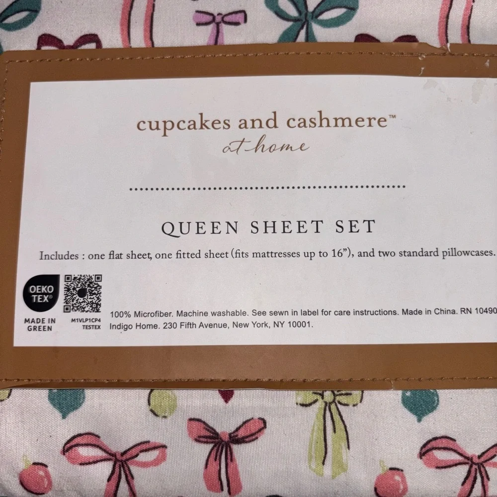 🎀Cupcakes & Cashmere Bow Pattern Queen Sheet Set
